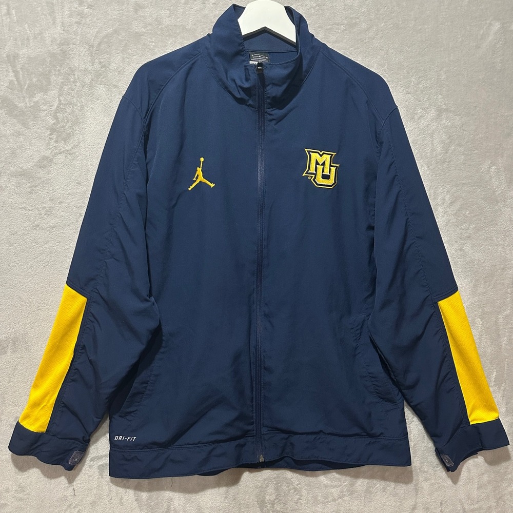 Air Jordan Marquette Golden Eagles Dri-Fit Full Zip Jacket Mens L Navy Blue